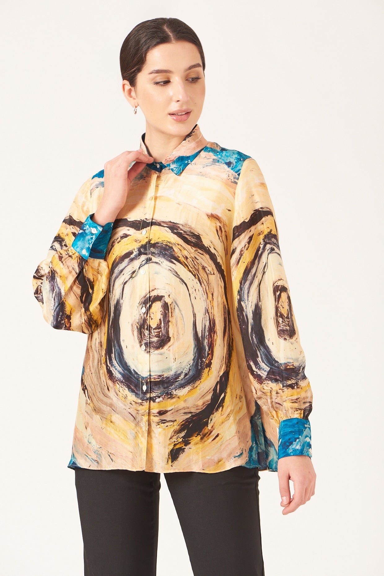 Pale Yellow And Blue Tunnel Print Full Sleeves Shirt