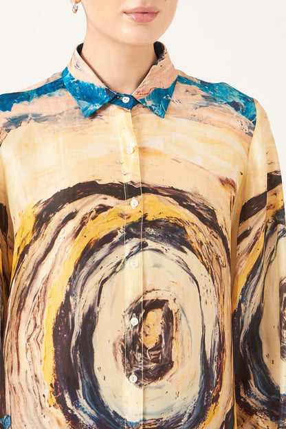 Pale Yellow And Blue Tunnel Print Full Sleeves Shirt