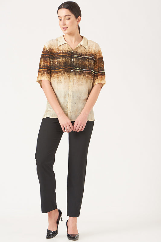 Beige And Gold Scar Print Loose Shirt
