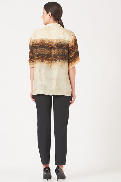 Beige And Gold Scar Print Loose Shirt