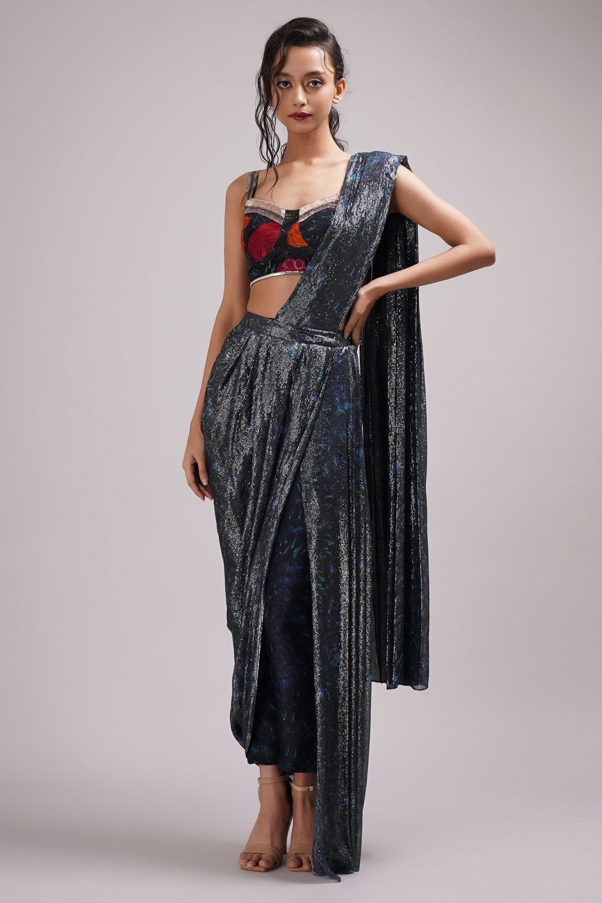 Fuchsia Printed Pant Saree Set Design by Chhavvi Aggarwal at Pernia's Pop  Up Shop 2024