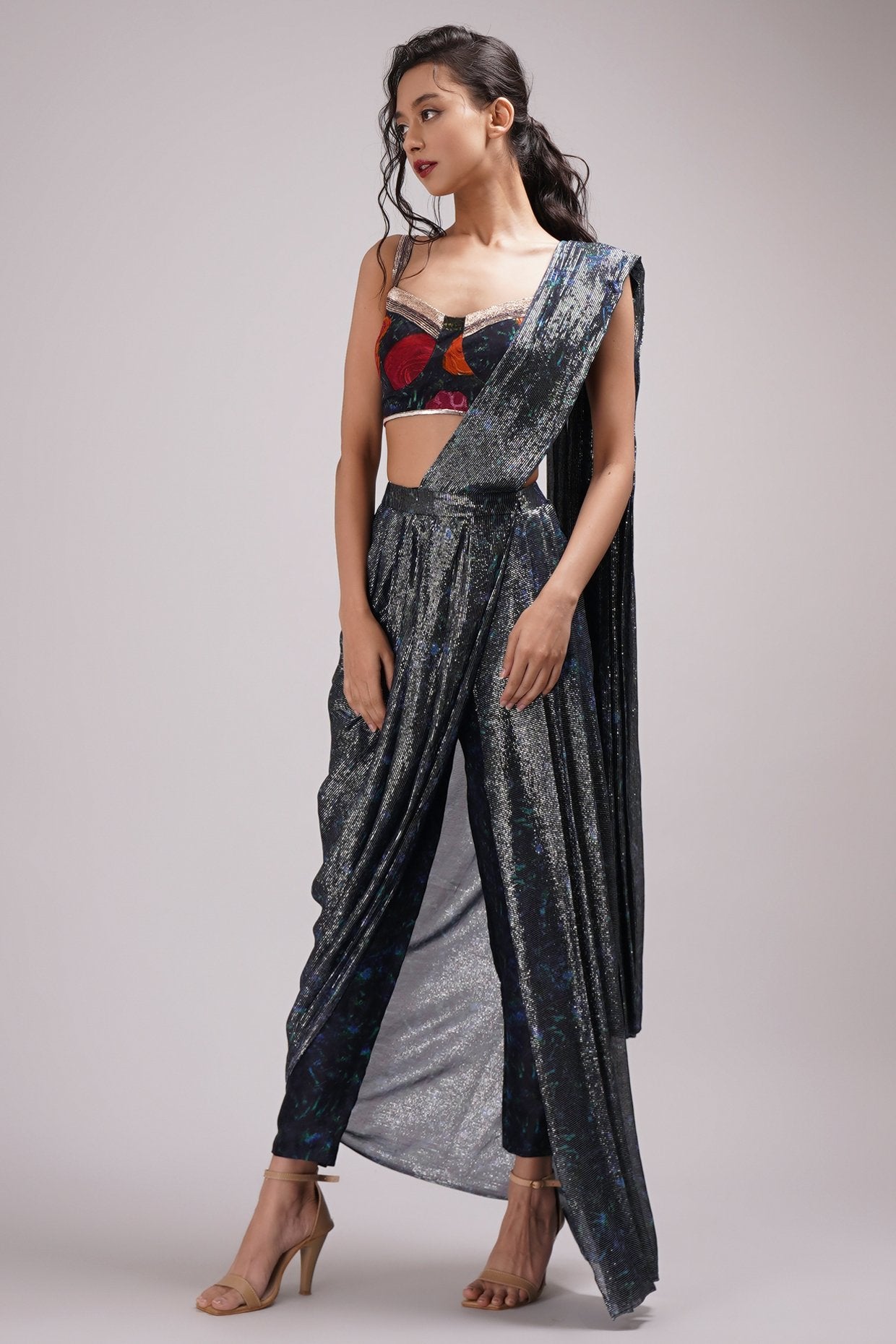 Fusion Style Drape Pant Saree Set