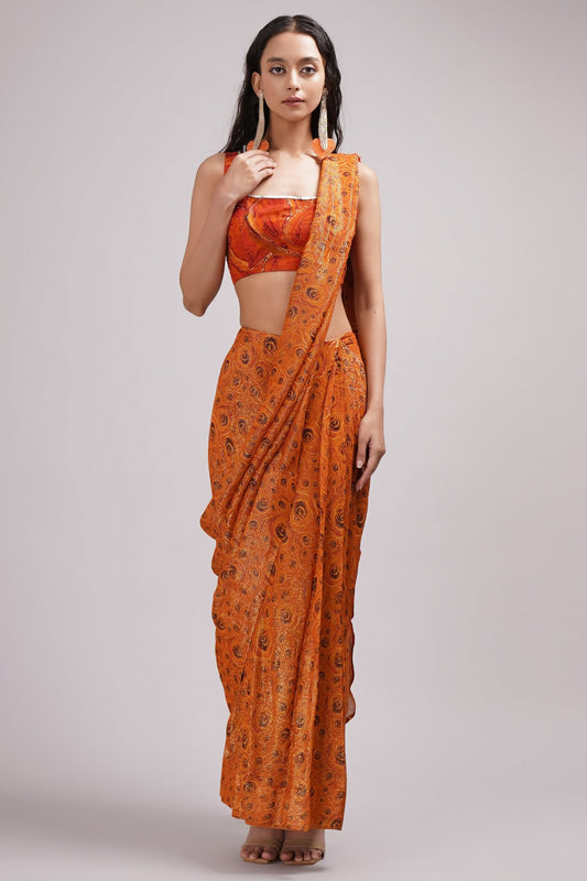 Square Neck Strapy Blouse Pre Draped Saree