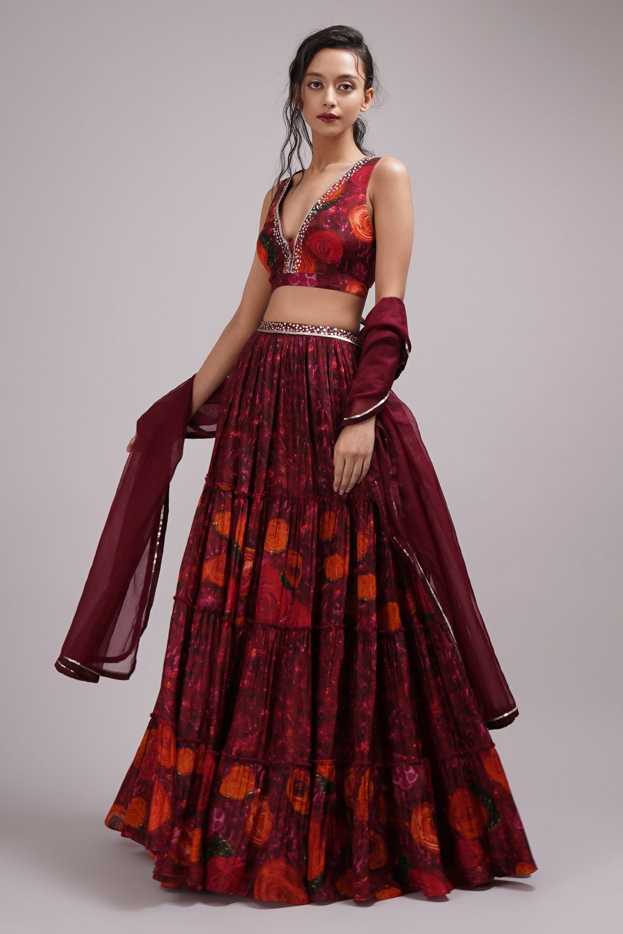 Buy Red Net Embroidery Chid V Neck Blouse Lehenga Set For Women by MEHAK  SHARMA Online at Aza Fashions.