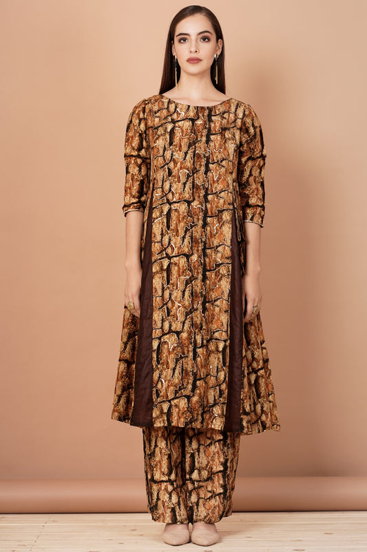 Gold Printed Kurta With Pants