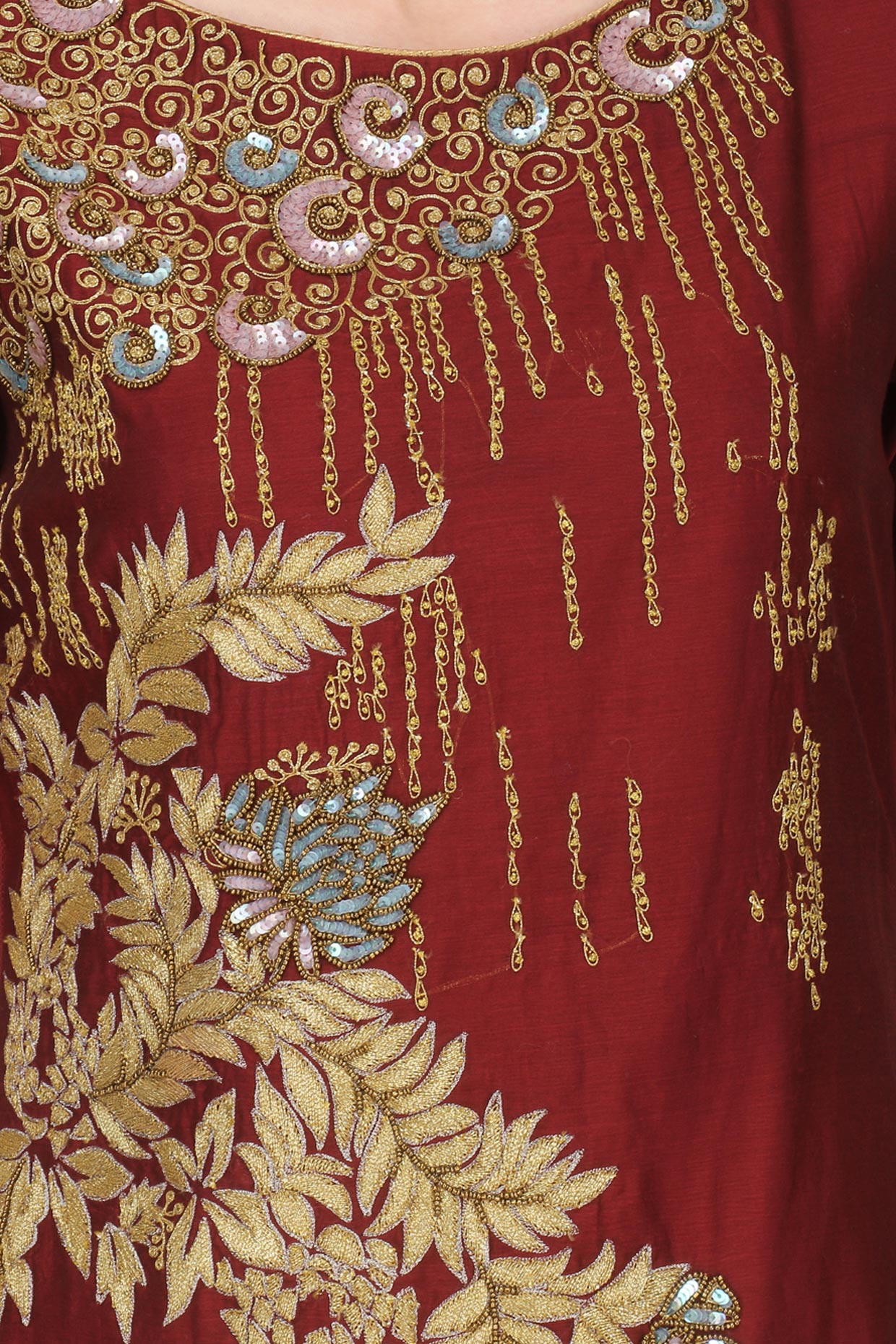 Deep Red Embroidered Short Kurta With Lehenga Set