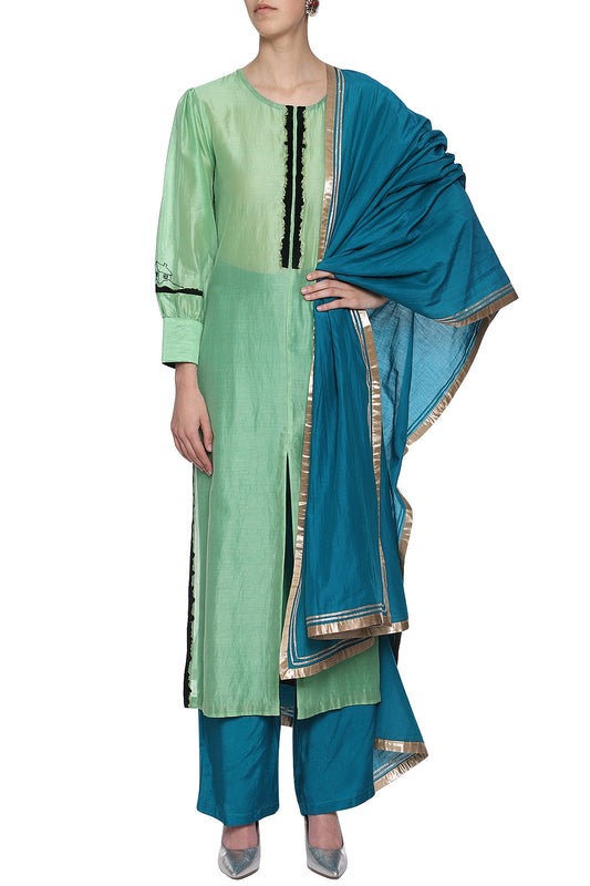 Green Embroidered Kurta Set