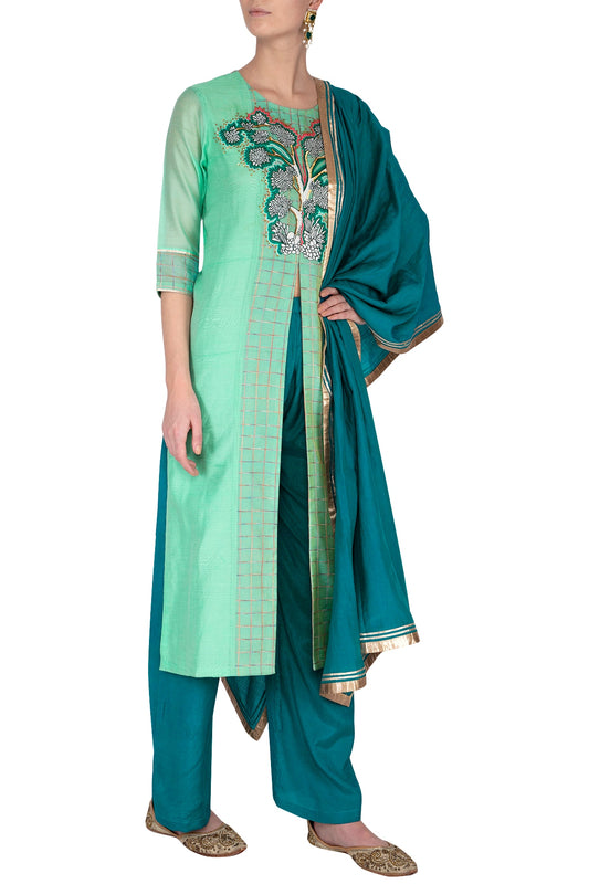 Green Embroidered Kurta Set