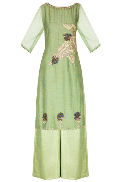 Green Thread Embroidered Kurta Set