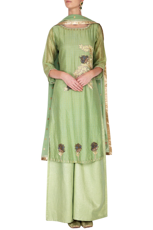 Green Thread Embroidered Kurta Set