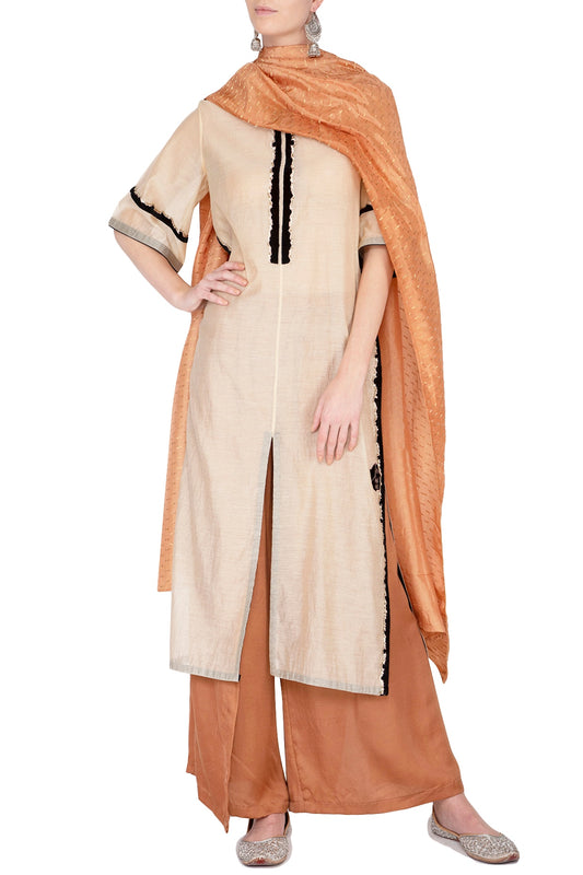 Beige Embroidered Kurta Set