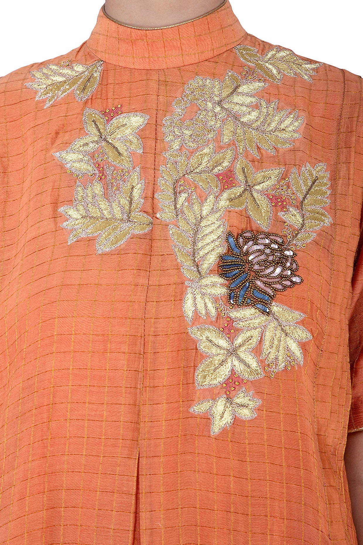 Orange Embroidered Kurta With Pants