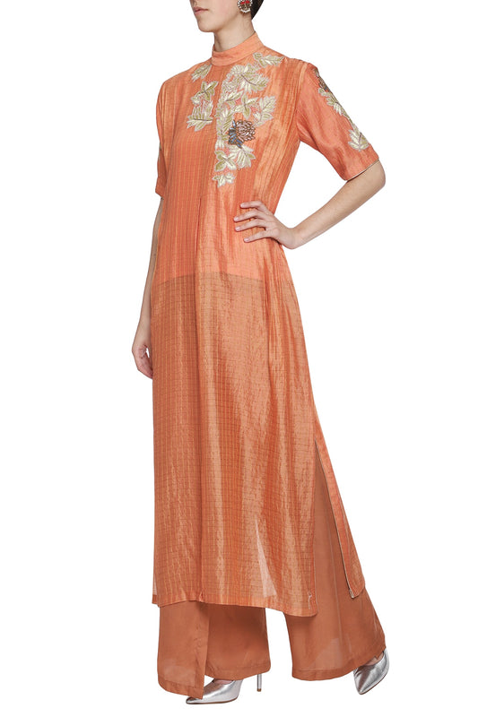 Orange Embroidered Kurta With Pants