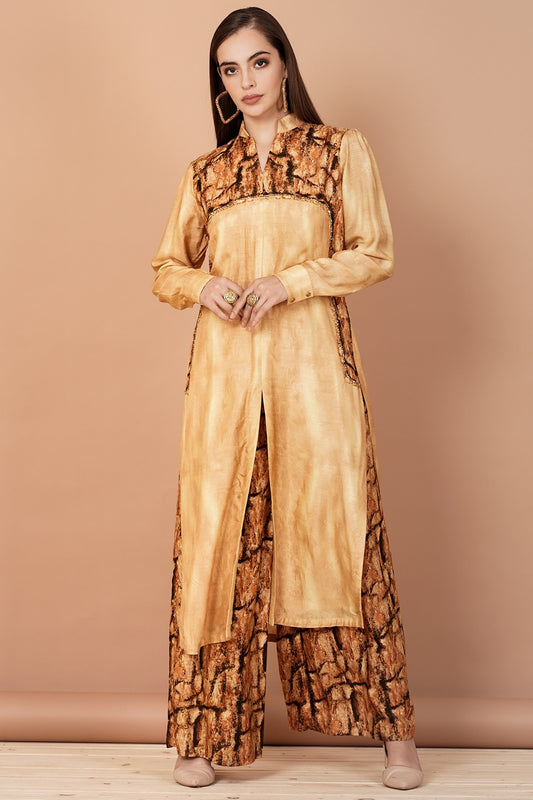 Gold Digital Printed Kurta With Pants