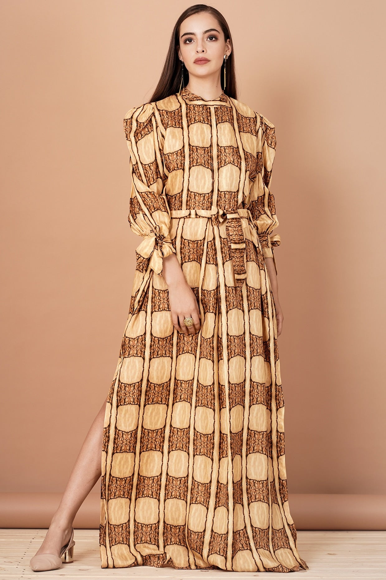 Gold Printed Maxi Dress