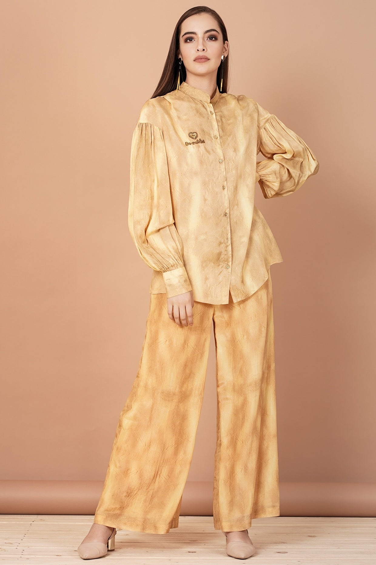 Gold Habutai Silk Pants Set